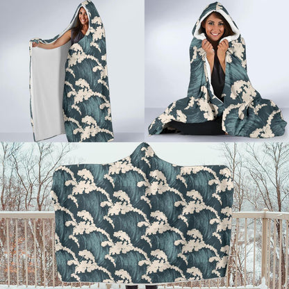 Wave Art Print Hooded Blanket-JTAMIGO.COM