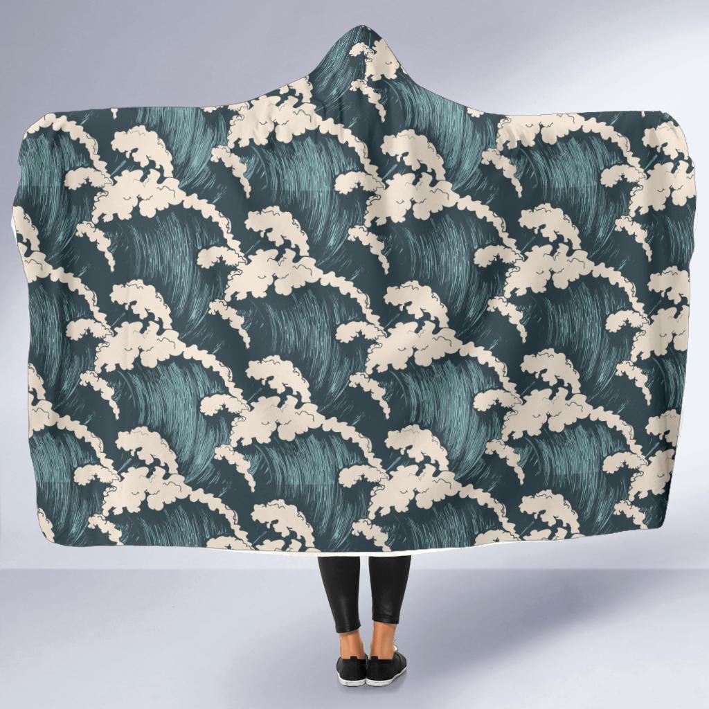 Wave Art Print Hooded Blanket-JTAMIGO.COM