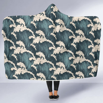 Wave Art Print Hooded Blanket-JTAMIGO.COM