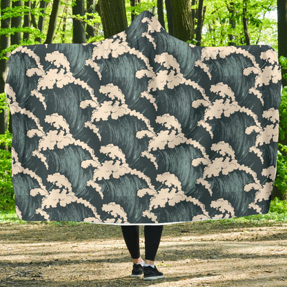 Wave Art Print Hooded Blanket-JTAMIGO.COM