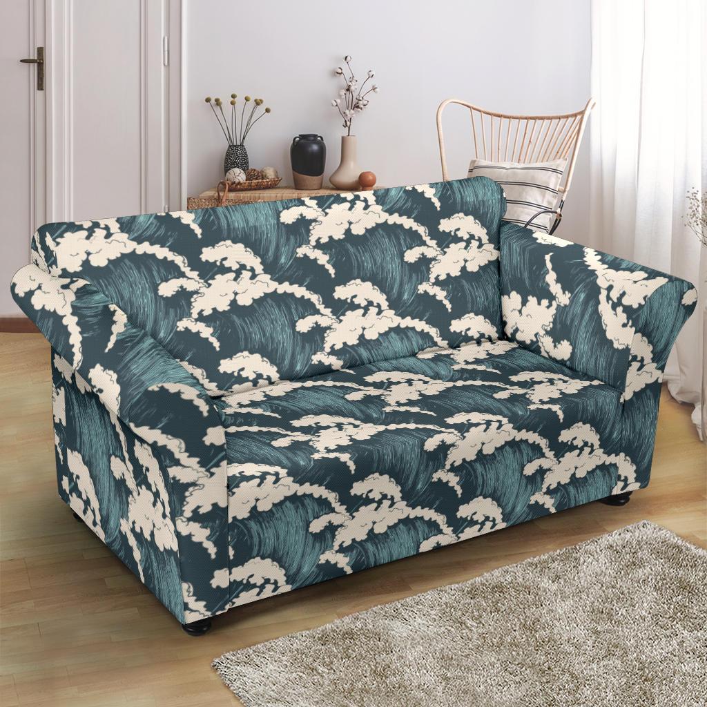 Wave Art Print Loveseat Slipcover-JTAMIGO.COM