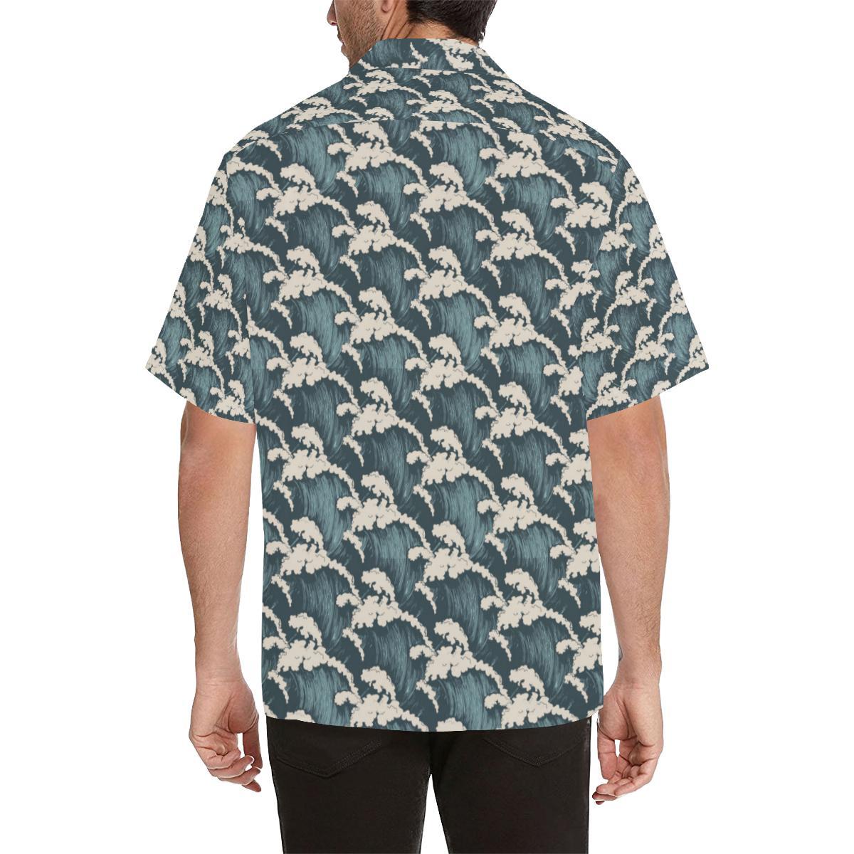 Wave Art Print Men Aloha Hawaiian Shirt