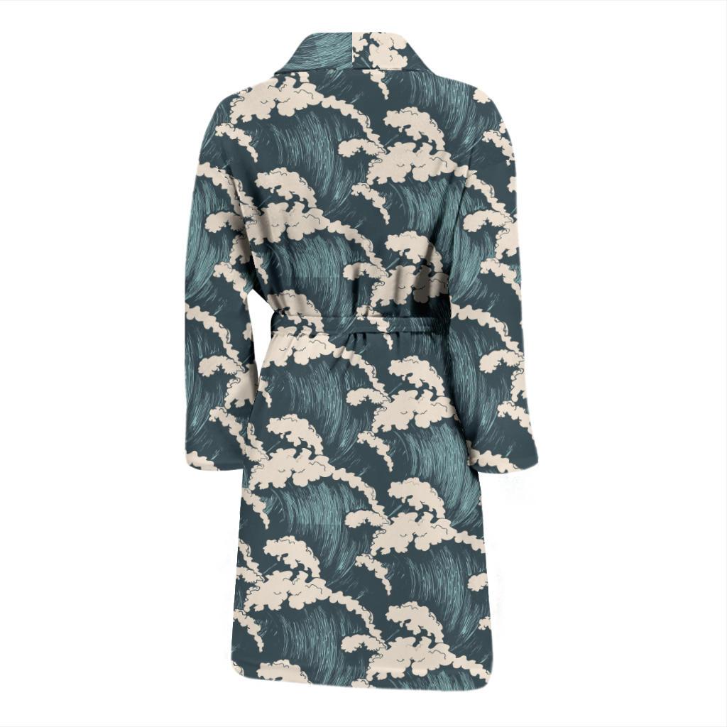Wave Art Print Men Bath Robe-JTAMIGO.COM