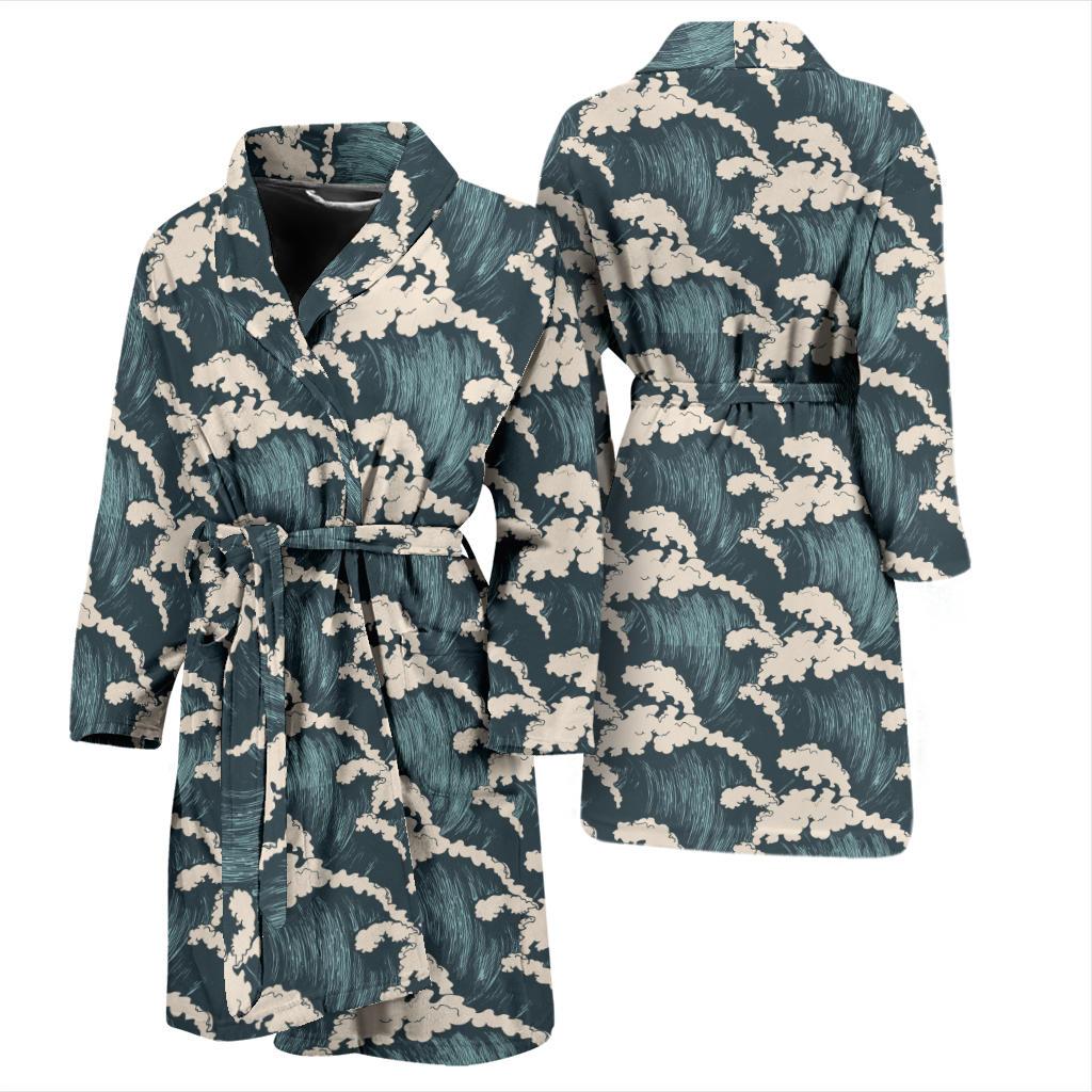 Wave Art Print Men Bath Robe-JTAMIGO.COM