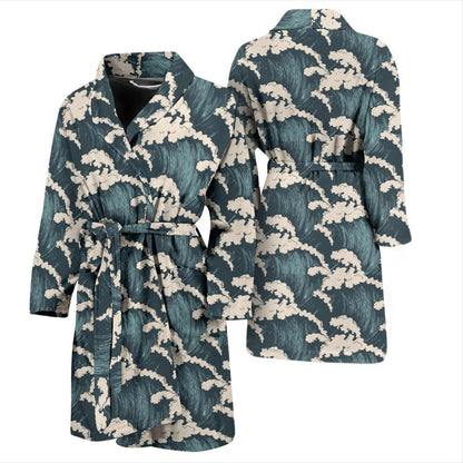 Wave Art Print Men Bath Robe-JTAMIGO.COM