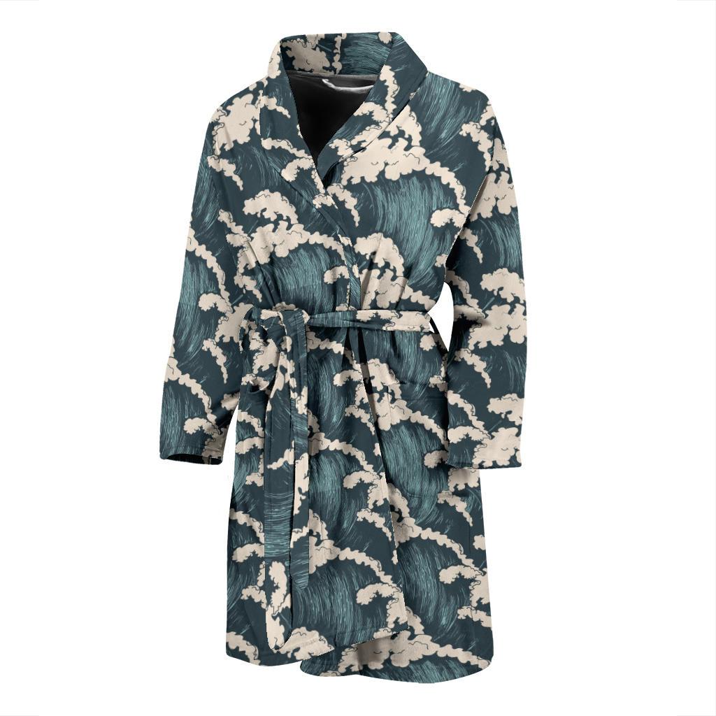 Wave Art Print Men Bath Robe-JTAMIGO.COM