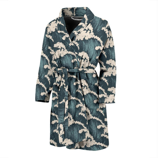 Wave Art Print Men Bath Robe-JTAMIGO.COM