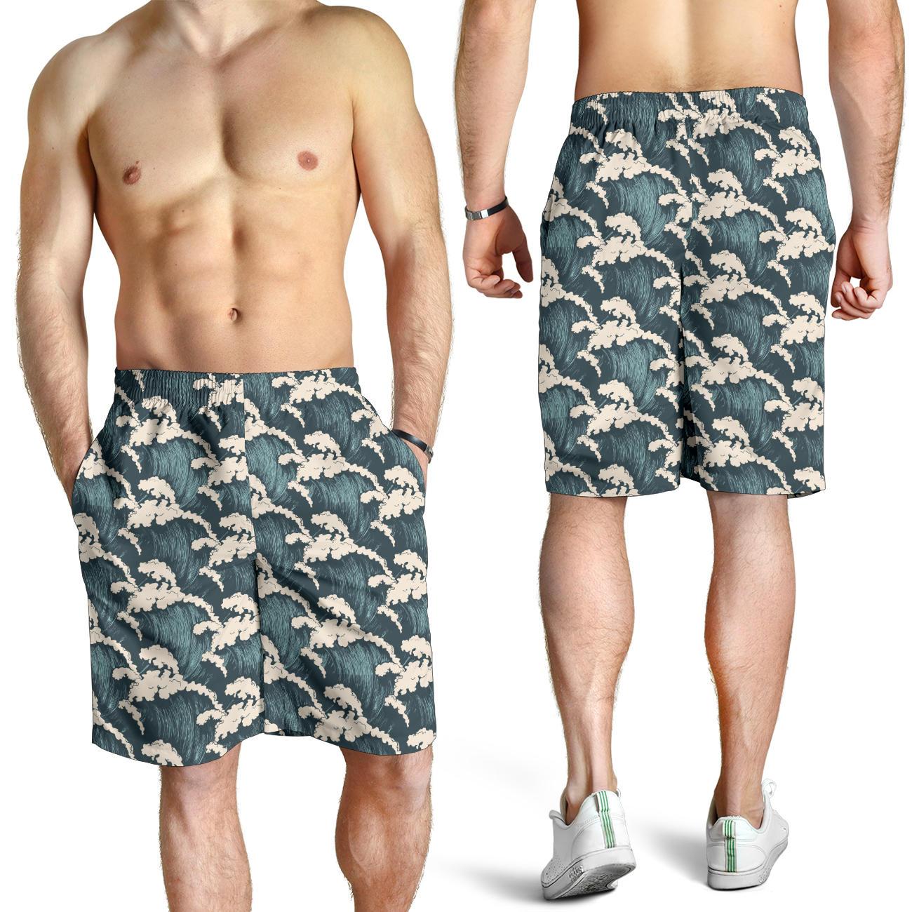 Wave Art Print Mens Shorts-JTAMIGO.COM