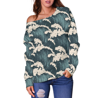 Wave Art Print Off Shoulder Sweatshirt