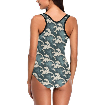 Wave Art Print One Piece Swimsuit-JTAMIGO.COM