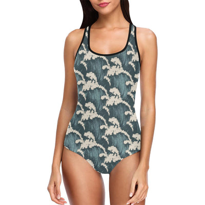 Wave Art Print One Piece Swimsuit-JTAMIGO.COM