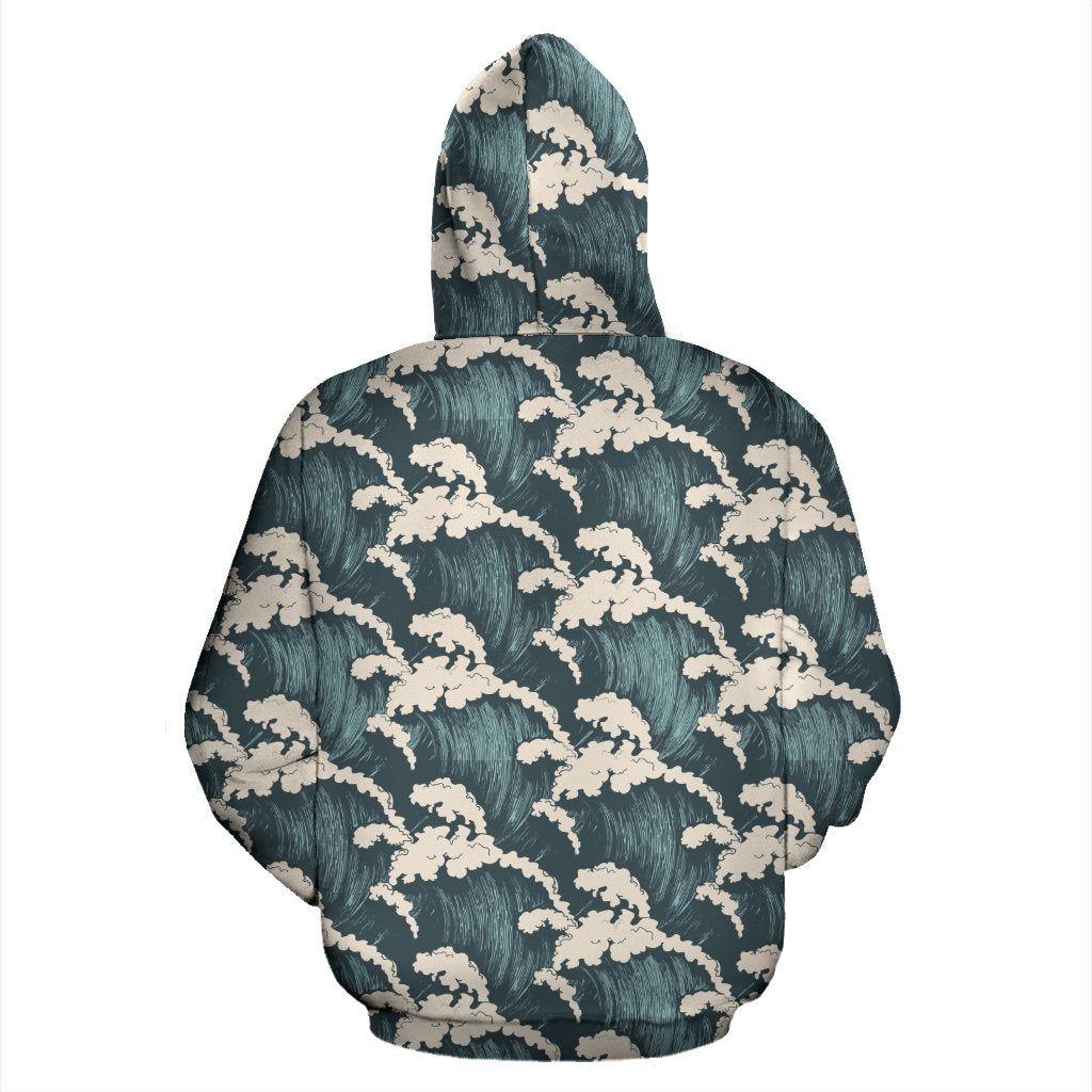 Wave Art Print Pullover Hoodie