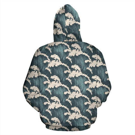 Wave Art Print Pullover Hoodie