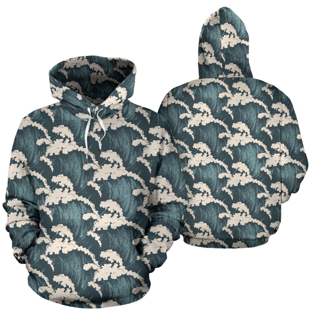 Wave Art Print Pullover Hoodie