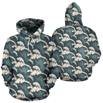 Wave Art Print Pullover Hoodie