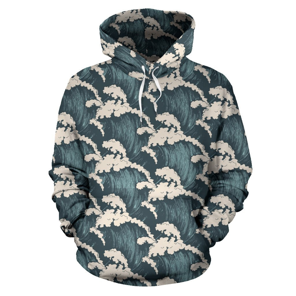 Wave Art Print Pullover Hoodie