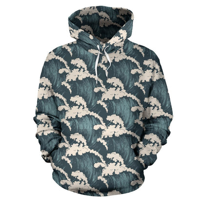Wave Art Print Pullover Hoodie