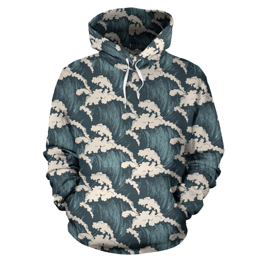 Wave Art Print Pullover Hoodie