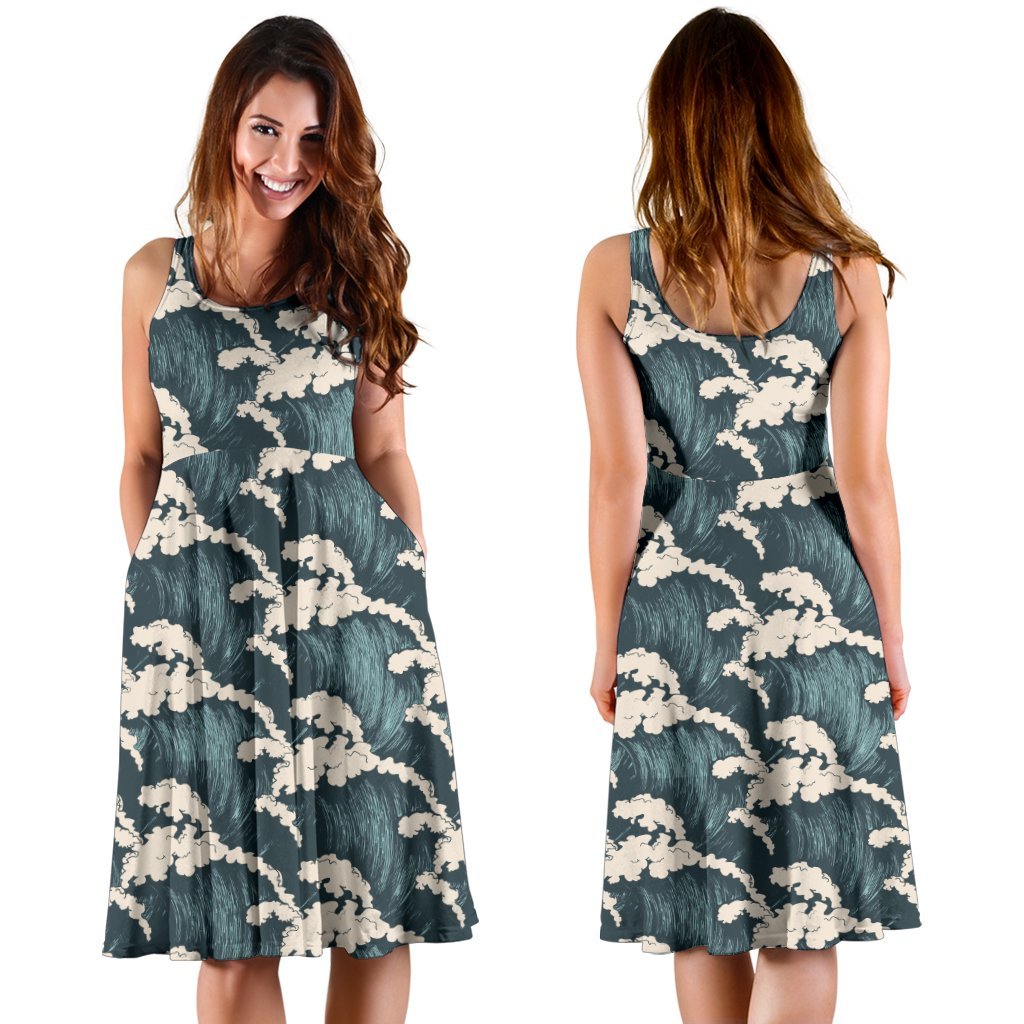 Wave Art Print Sleeveless Dress