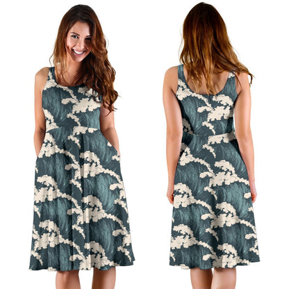 Wave Art Print Sleeveless Dress