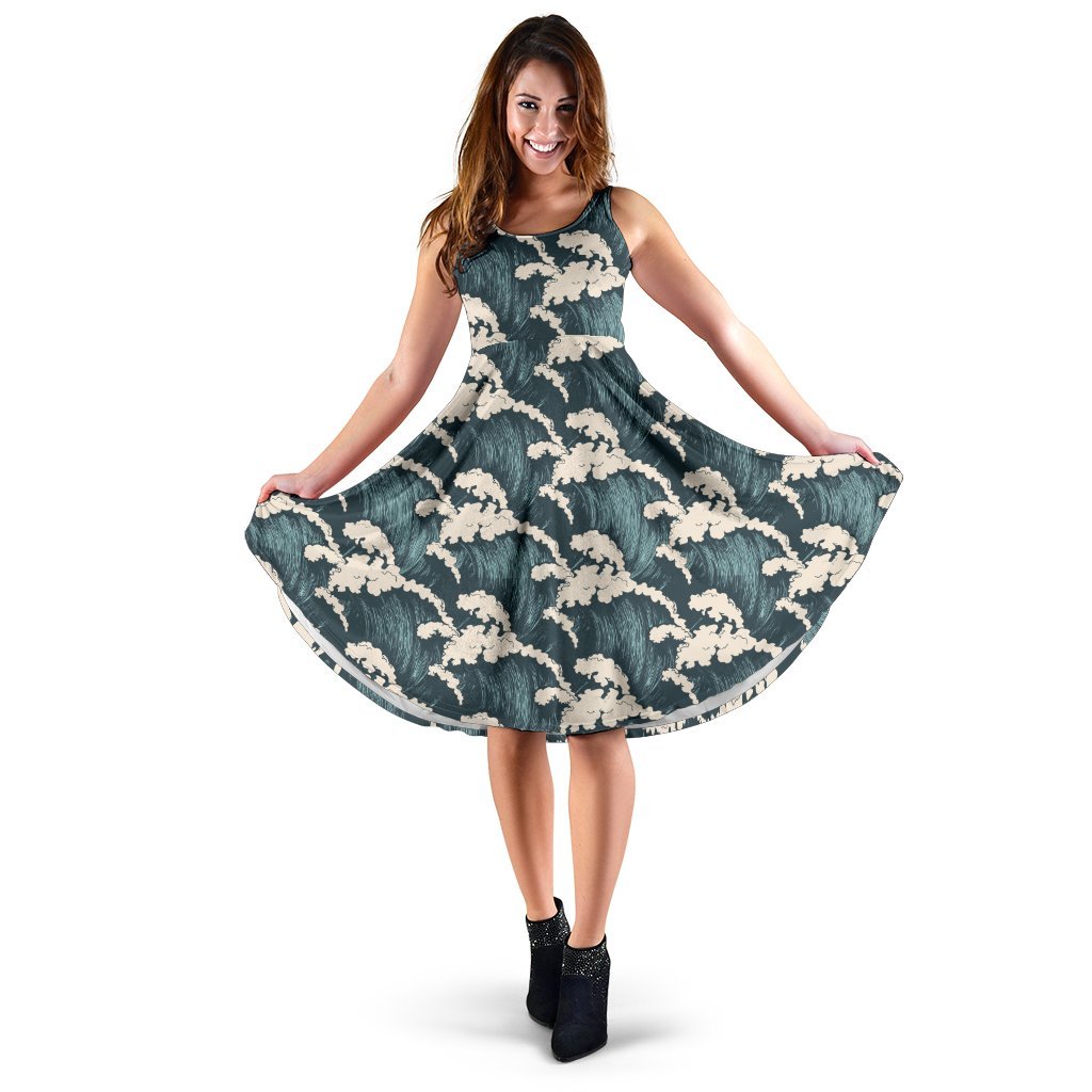 Wave Art Print Sleeveless Dress