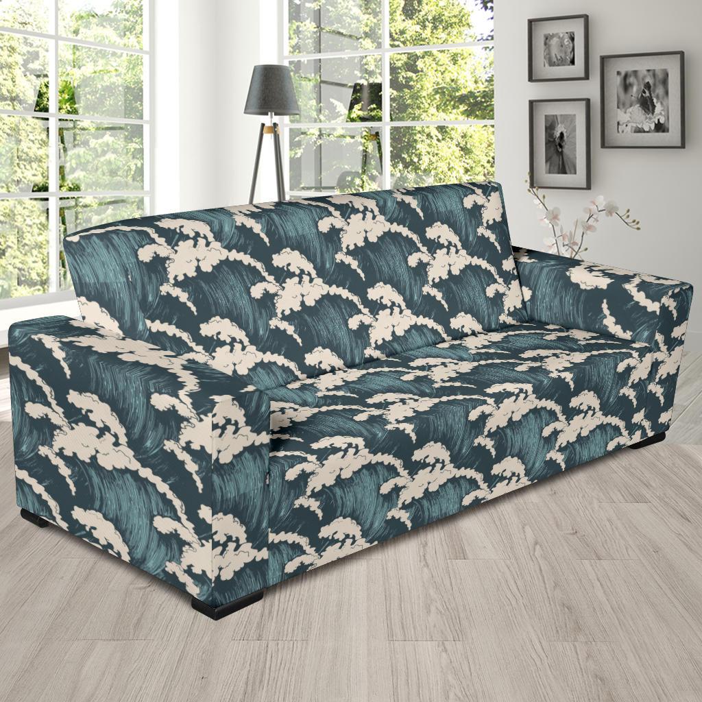 Wave Art Print Sofa Slipcover-JTAMIGO.COM