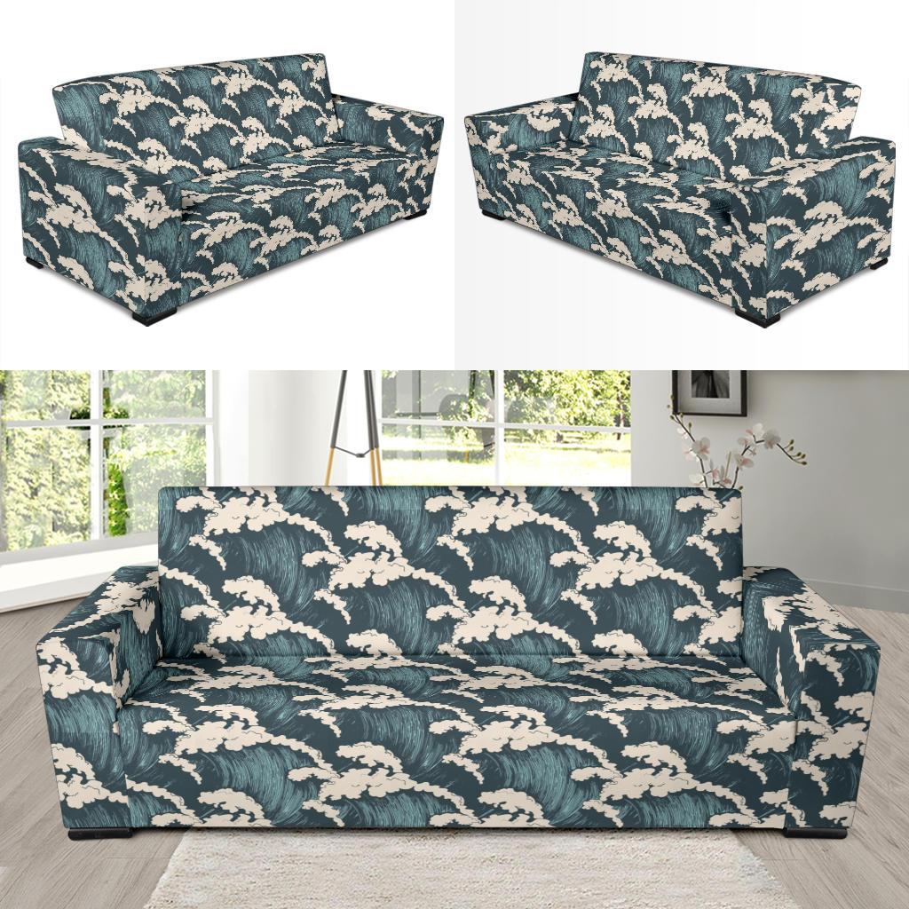 Wave Art Print Sofa Slipcover-JTAMIGO.COM