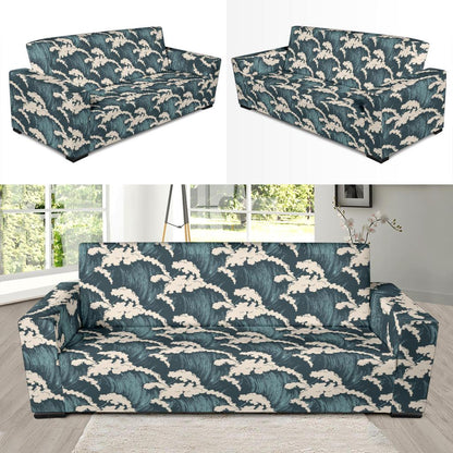 Wave Art Print Sofa Slipcover-JTAMIGO.COM