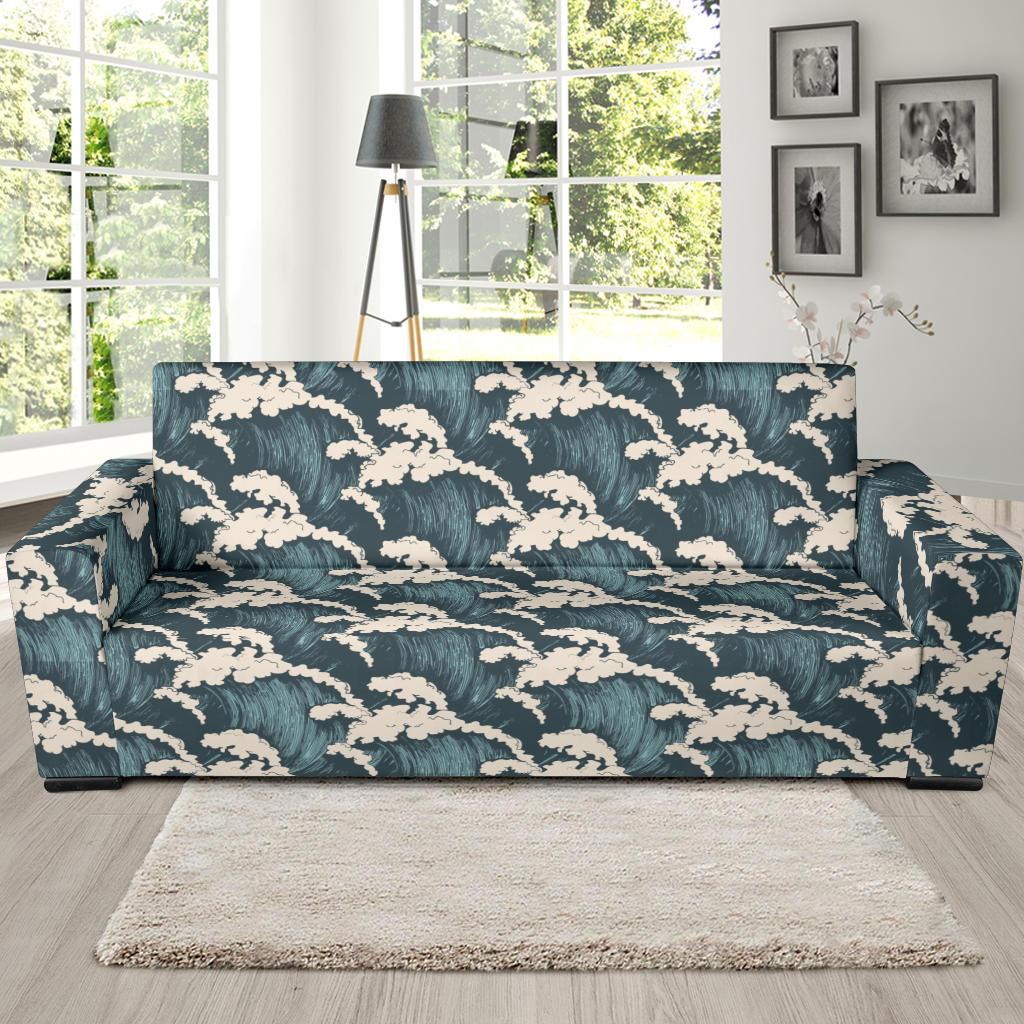 Wave Art Print Sofa Slipcover-JTAMIGO.COM