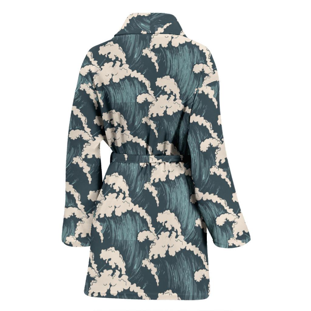 Wave Art Print Women Bath Robe-JTAMIGO.COM