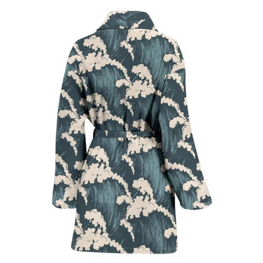 Wave Art Print Women Bath Robe-JTAMIGO.COM