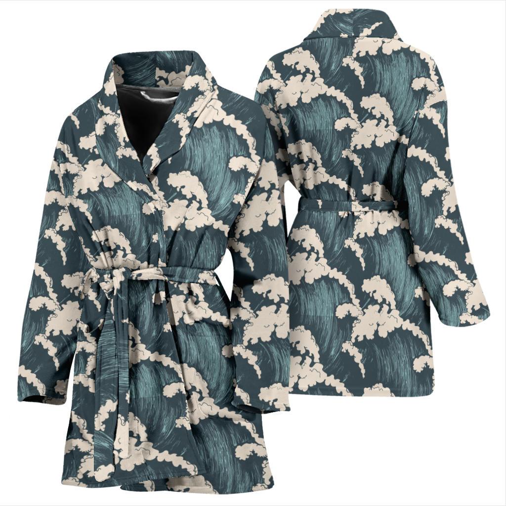 Wave Art Print Women Bath Robe-JTAMIGO.COM
