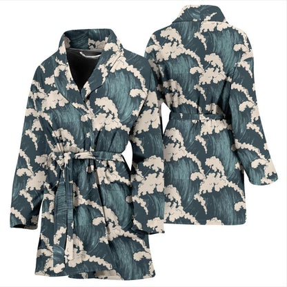 Wave Art Print Women Bath Robe-JTAMIGO.COM