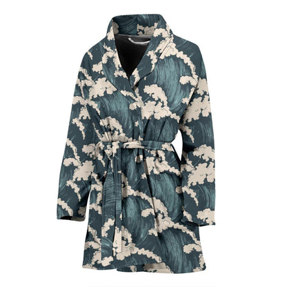 Wave Art Print Women Bath Robe-JTAMIGO.COM