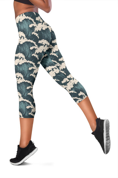 Wave Art Print Women Capris
