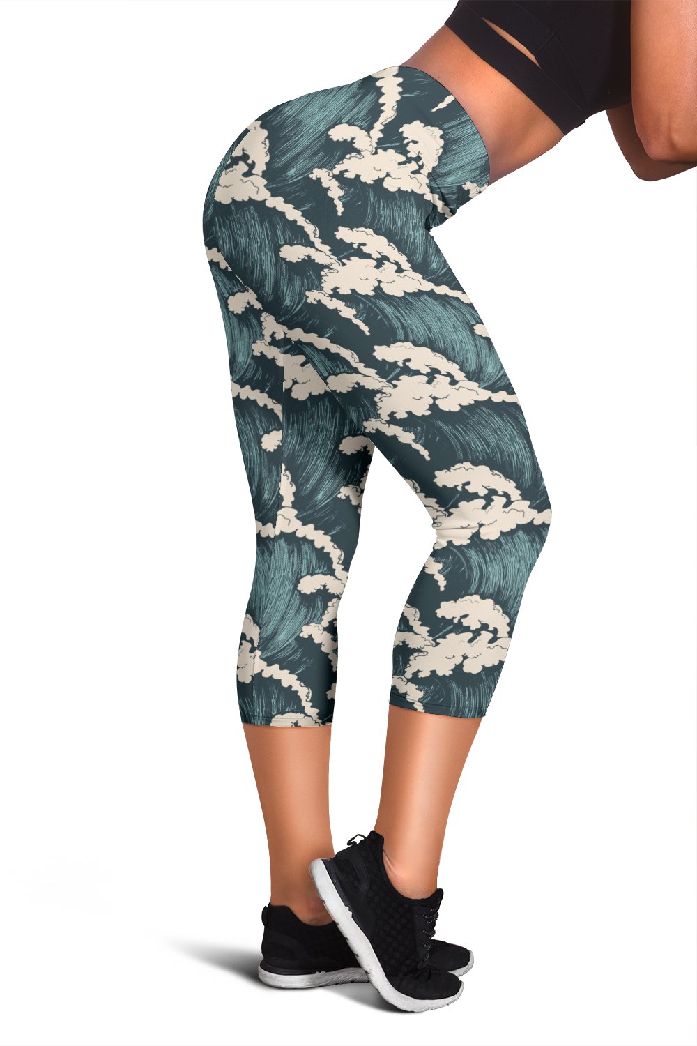 Wave Art Print Women Capris