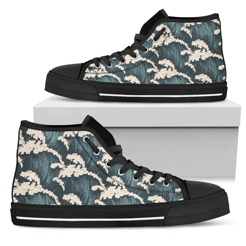 Wave Art Print Women High Top Shoes