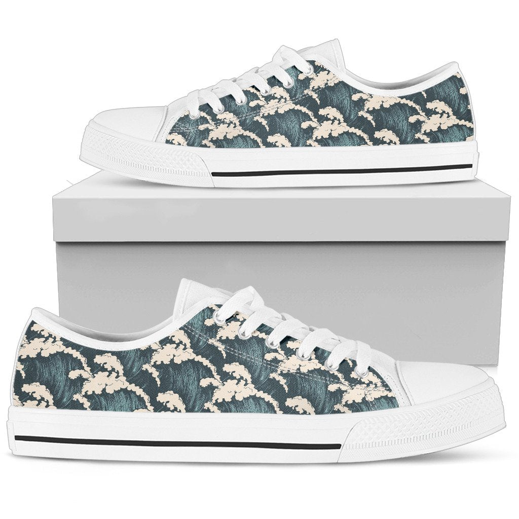Wave Art Print Women Low Top Shoes-JTAMIGO.COM