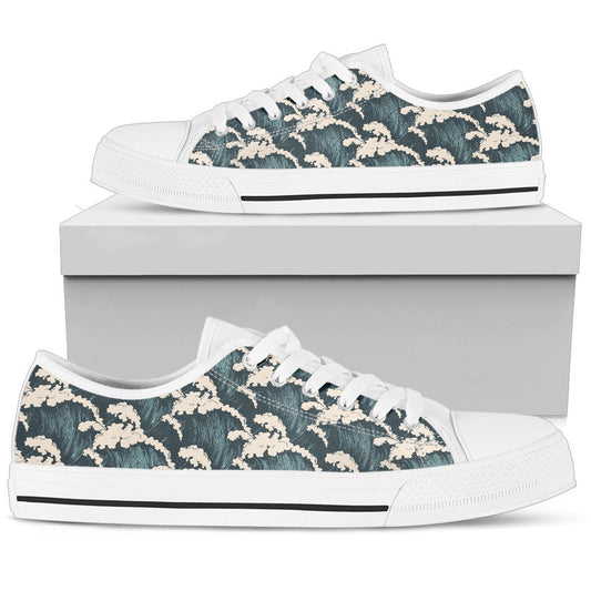 Wave Art Print Women Low Top Shoes-JTAMIGO.COM