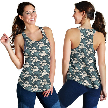 Wave Art Print Women Racerback Tank Top