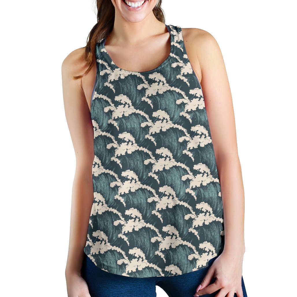 Wave Art Print Women Racerback Tank Top