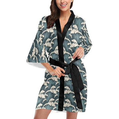 Wave Art Print Women Short Kimono Robe