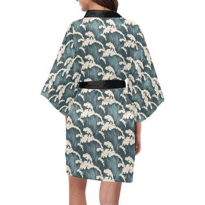Wave Art Print Women Short Kimono Robe