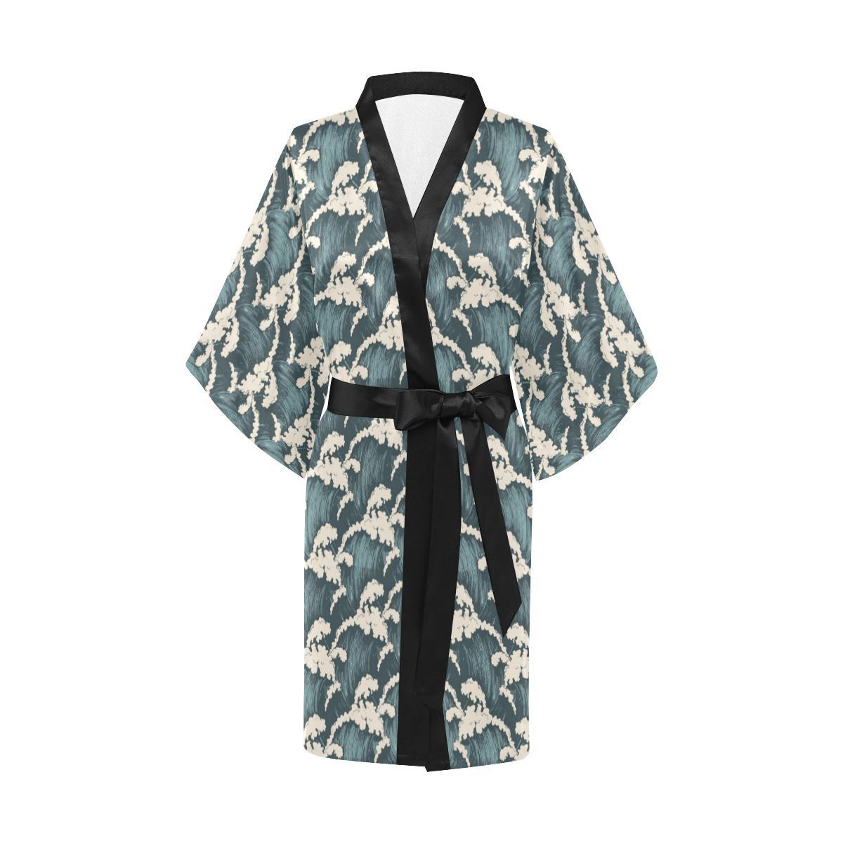 Wave Art Print Women Short Kimono Robe