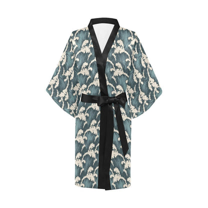 Wave Art Print Women Short Kimono Robe