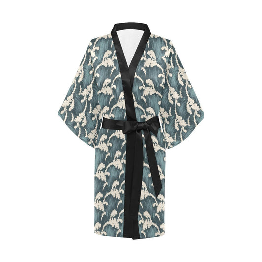 Wave Art Print Women Short Kimono Robe