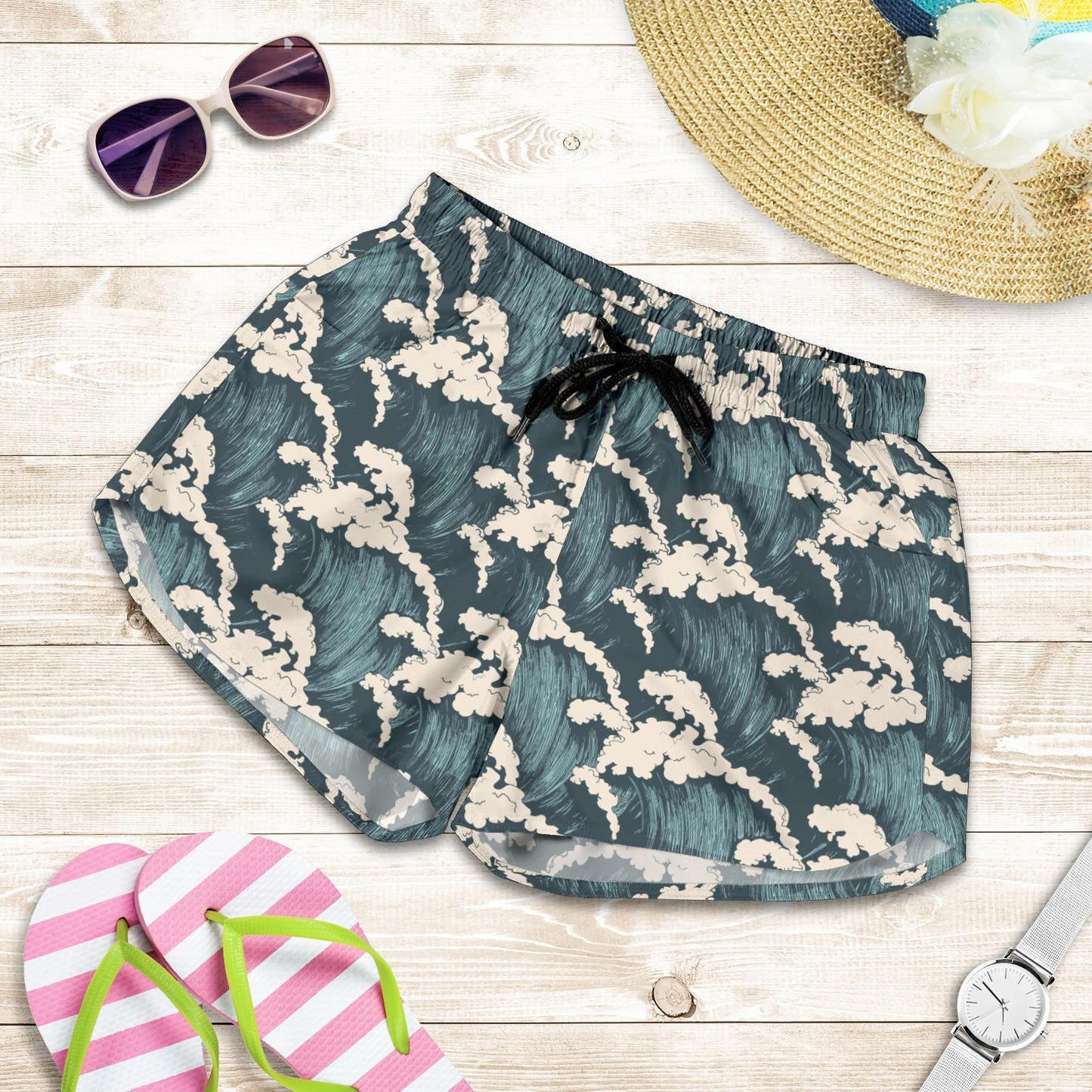 Wave Art Print Women Shorts-JTAMIGO.COM