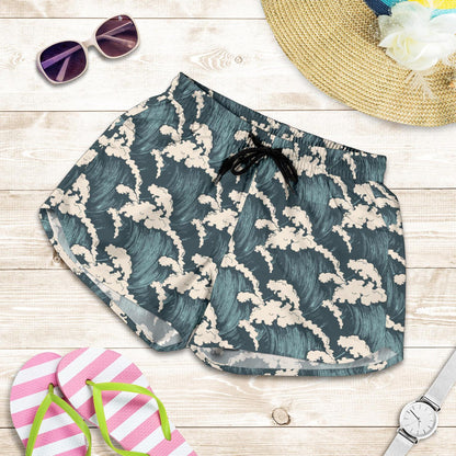 Wave Art Print Women Shorts-JTAMIGO.COM