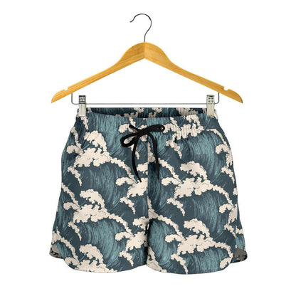 Wave Art Print Women Shorts-JTAMIGO.COM