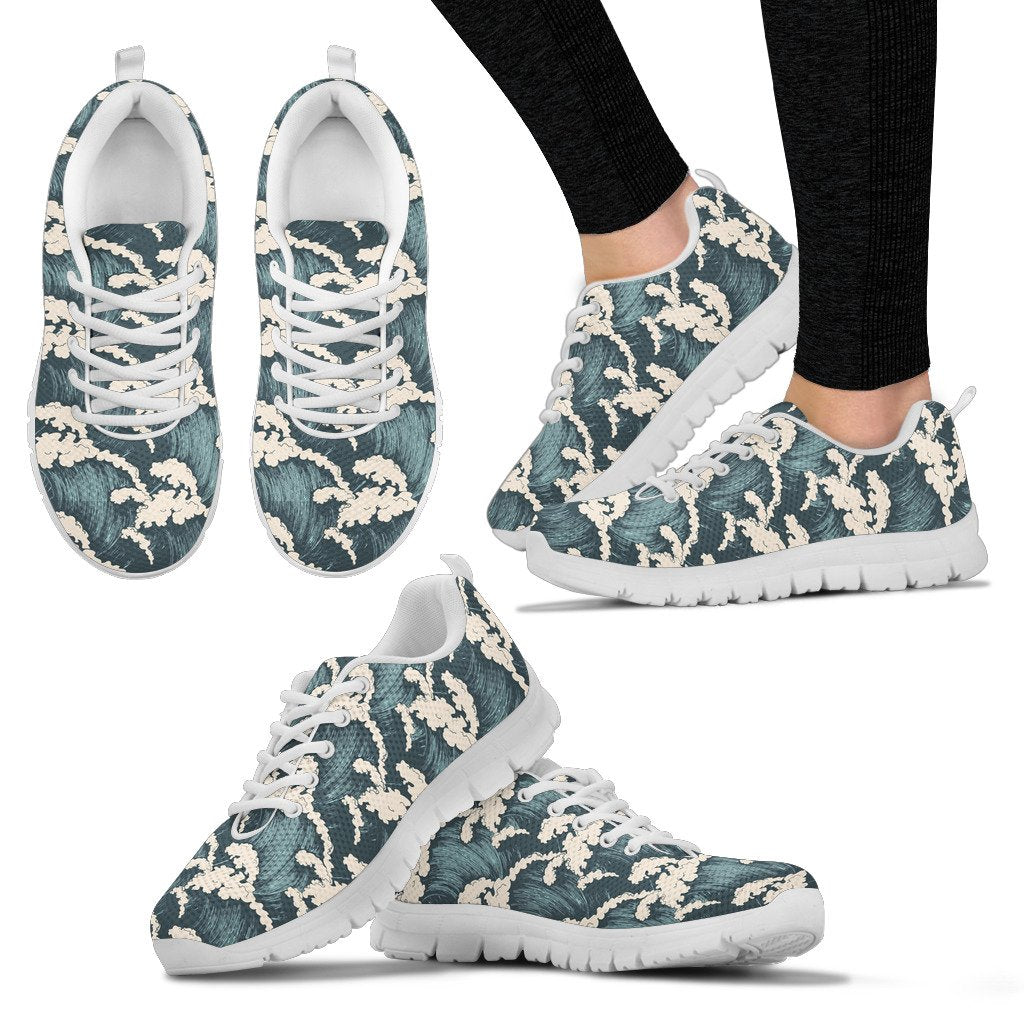 Wave Art Print Women Sneakers Shoes